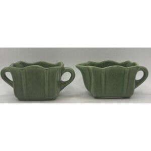 Vintage 1940's USA Pottery Creamer & Sugar Green 893 And 894